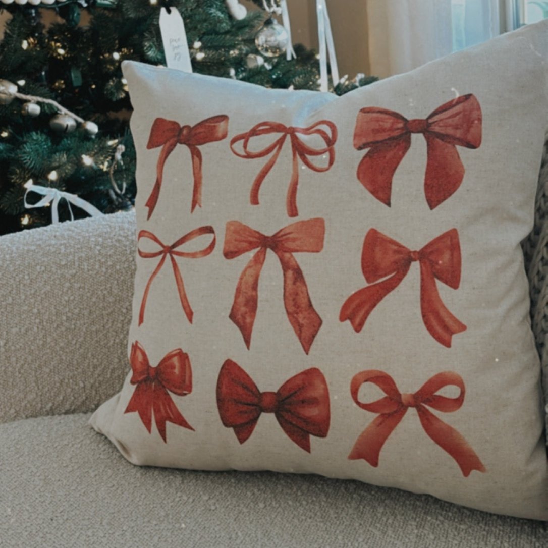 Red Bow Pillow Cover