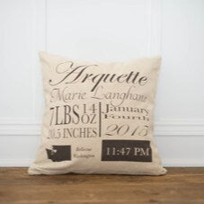 Script Birth Announcement Pillow Cover