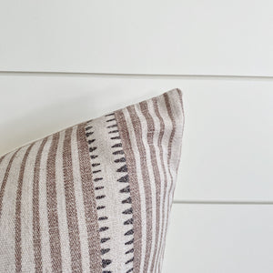 CADENCE || Rustic Tan & Charcoal Striped Pillow Cover