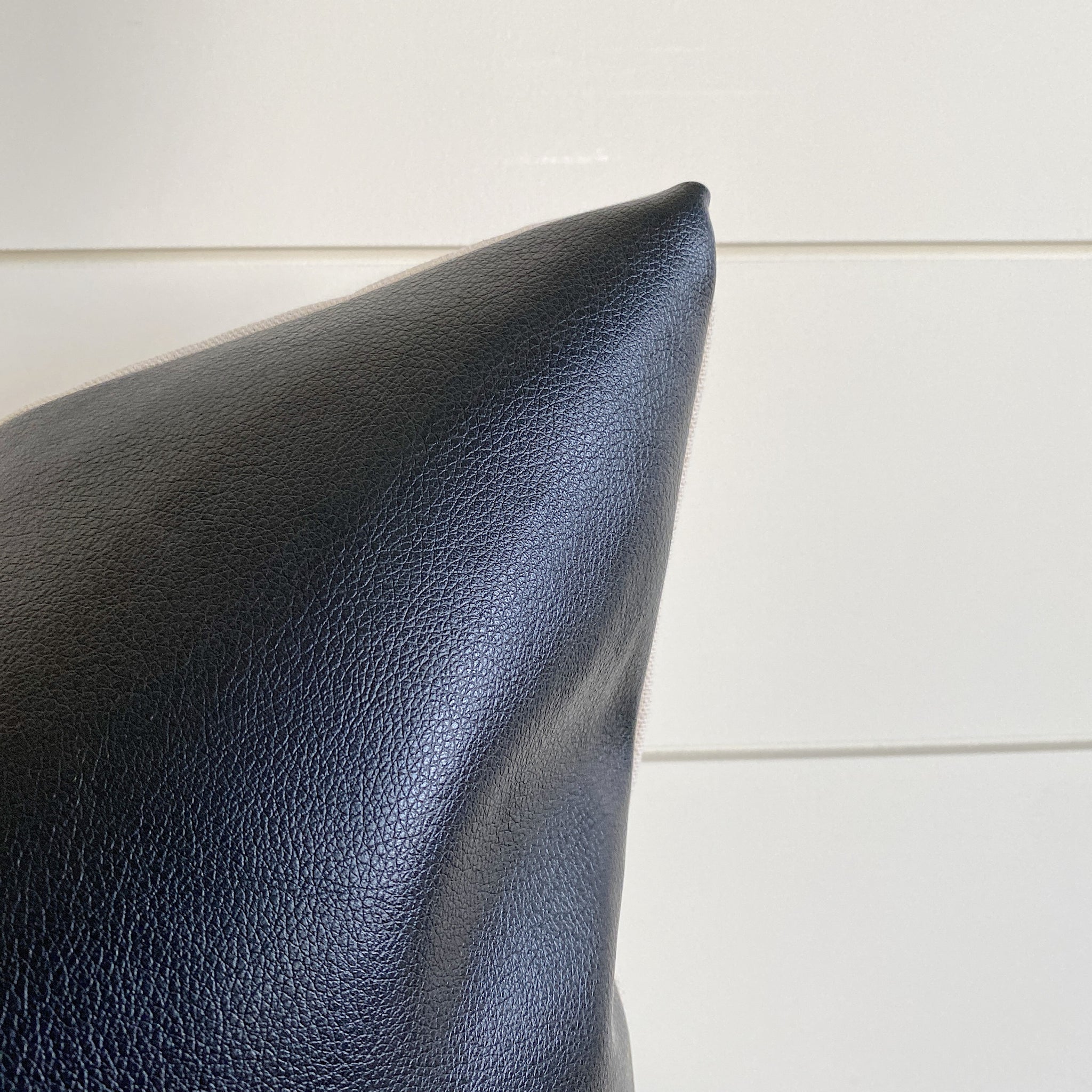 EBONY Black Faux Leather Pillow Cover Linen and Ivory