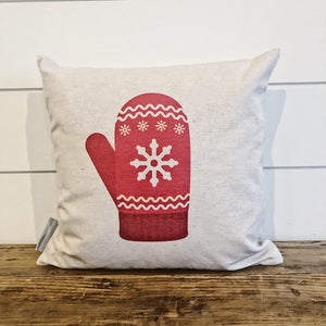 Nordic Christmas Red Mitten Pillow Cover - Linen and Ivory