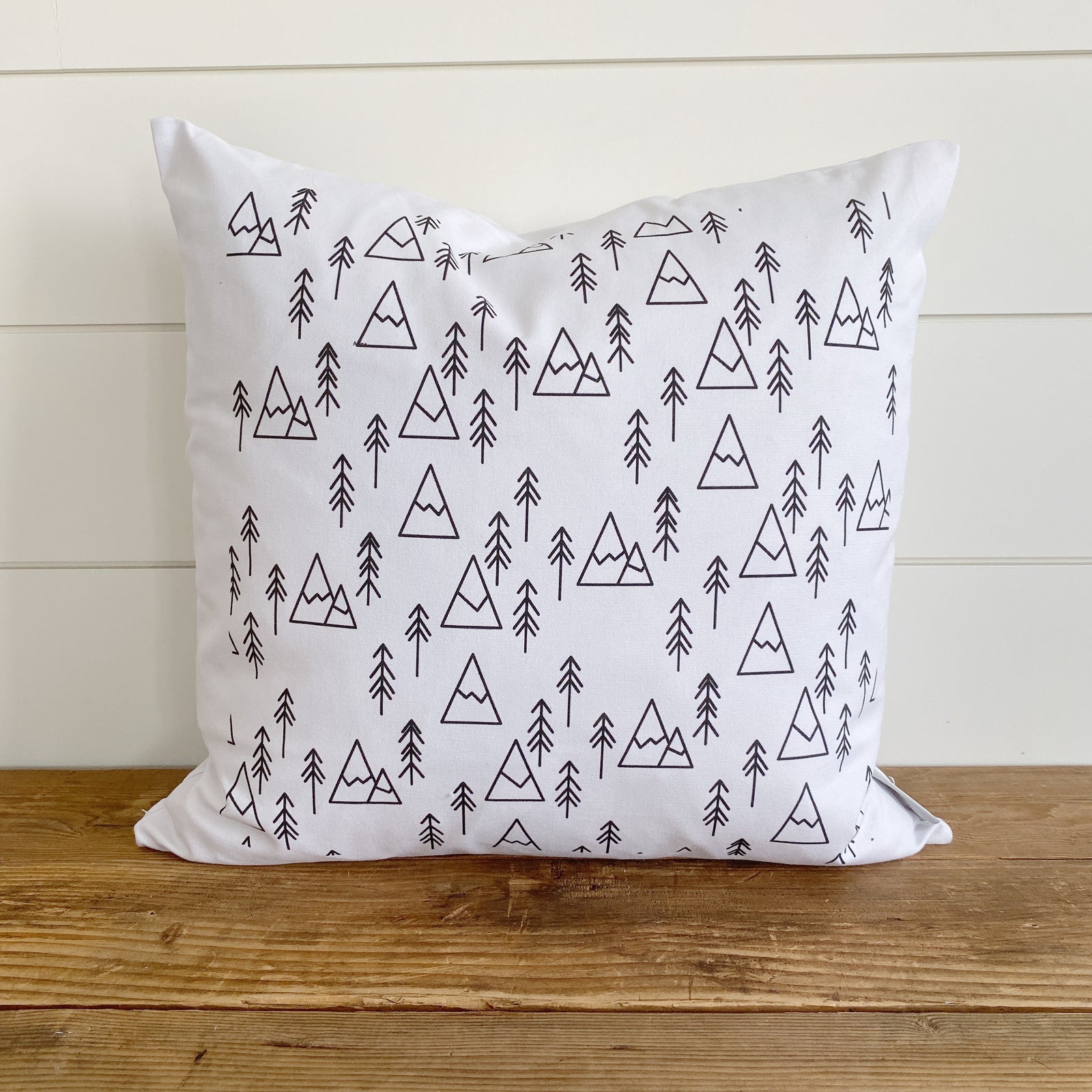 Modern Tree & Mountain Pattern Pillow Cover - Linen and Ivory