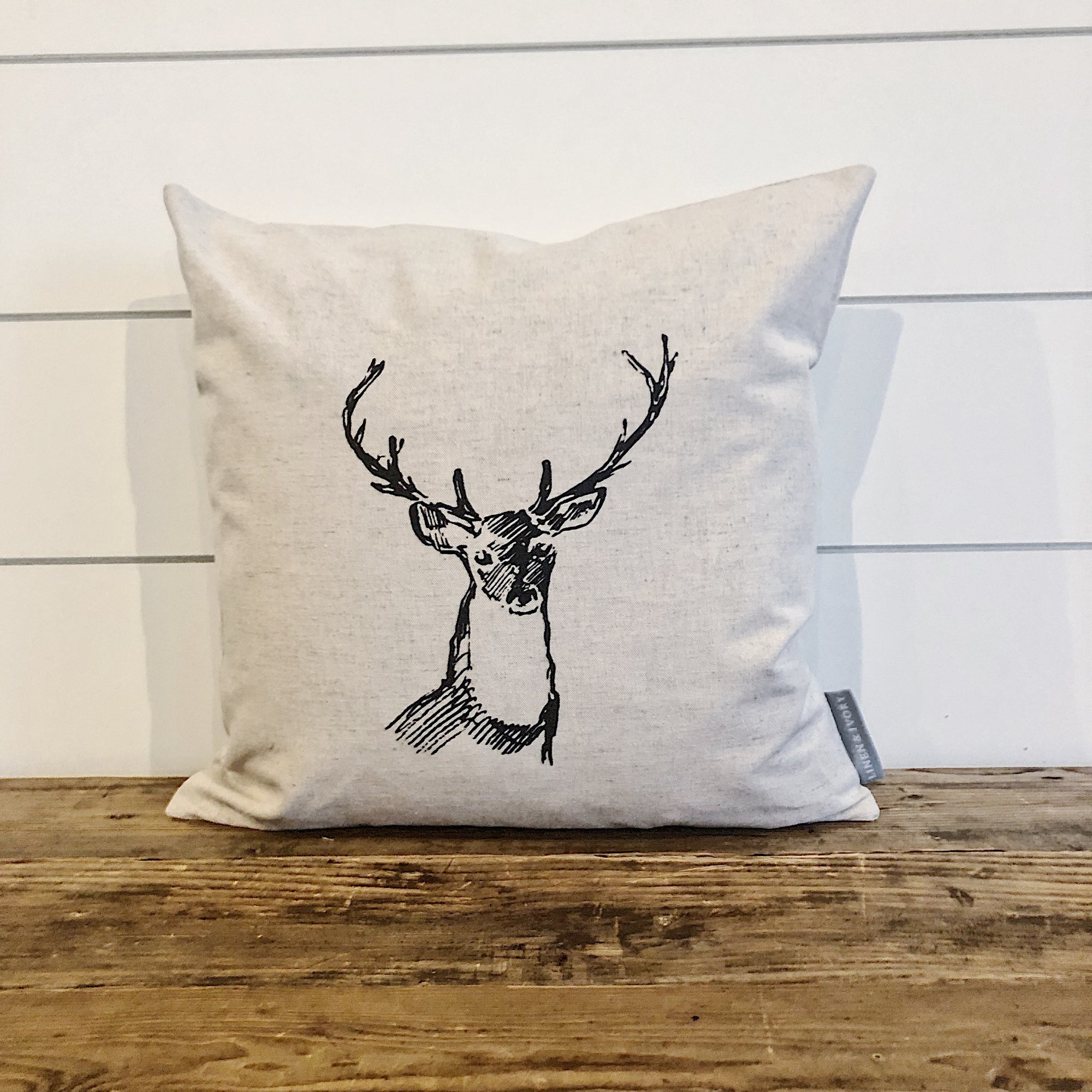 Stag Sketch Pillow Cover - Linen and Ivory
