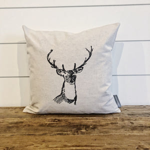 Stag Sketch Pillow Cover - Linen and Ivory
