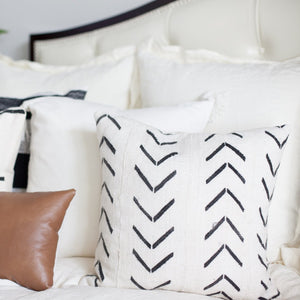 "Kate" Authentic African Mud cloth Pillow Cover - Linen and Ivory