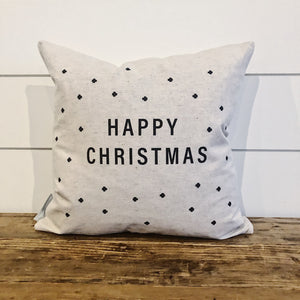 Happy Christmas Swiss Cross Pillow Cover - Linen and Ivory