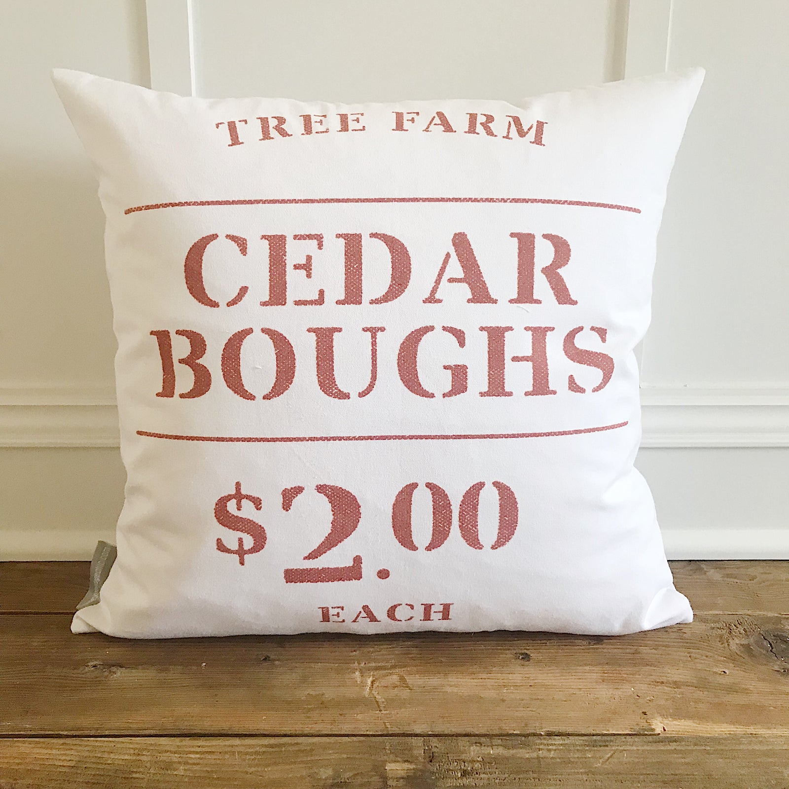 Cedar Boughs Pillow Cover (Red) - Linen and Ivory