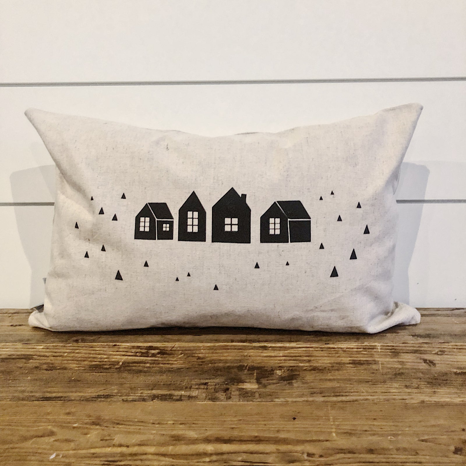 Village Houses Pillow Cover (Black) - Linen and Ivory