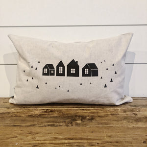 Village Houses Pillow Cover (Black) - Linen and Ivory