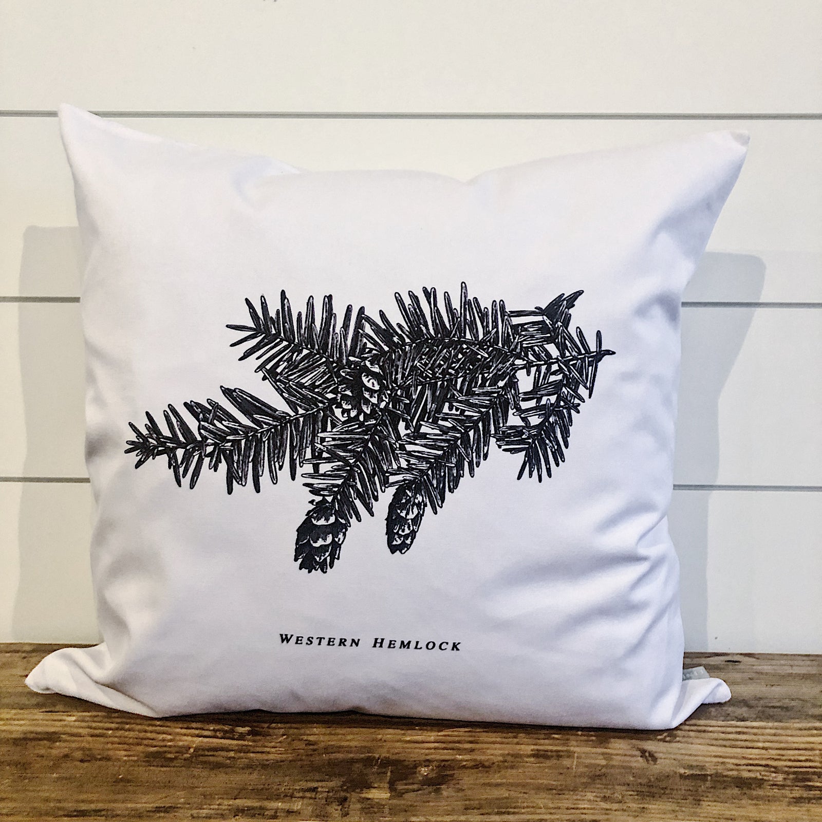 Western Hemlock Sketch Pillow Cover - Linen and Ivory