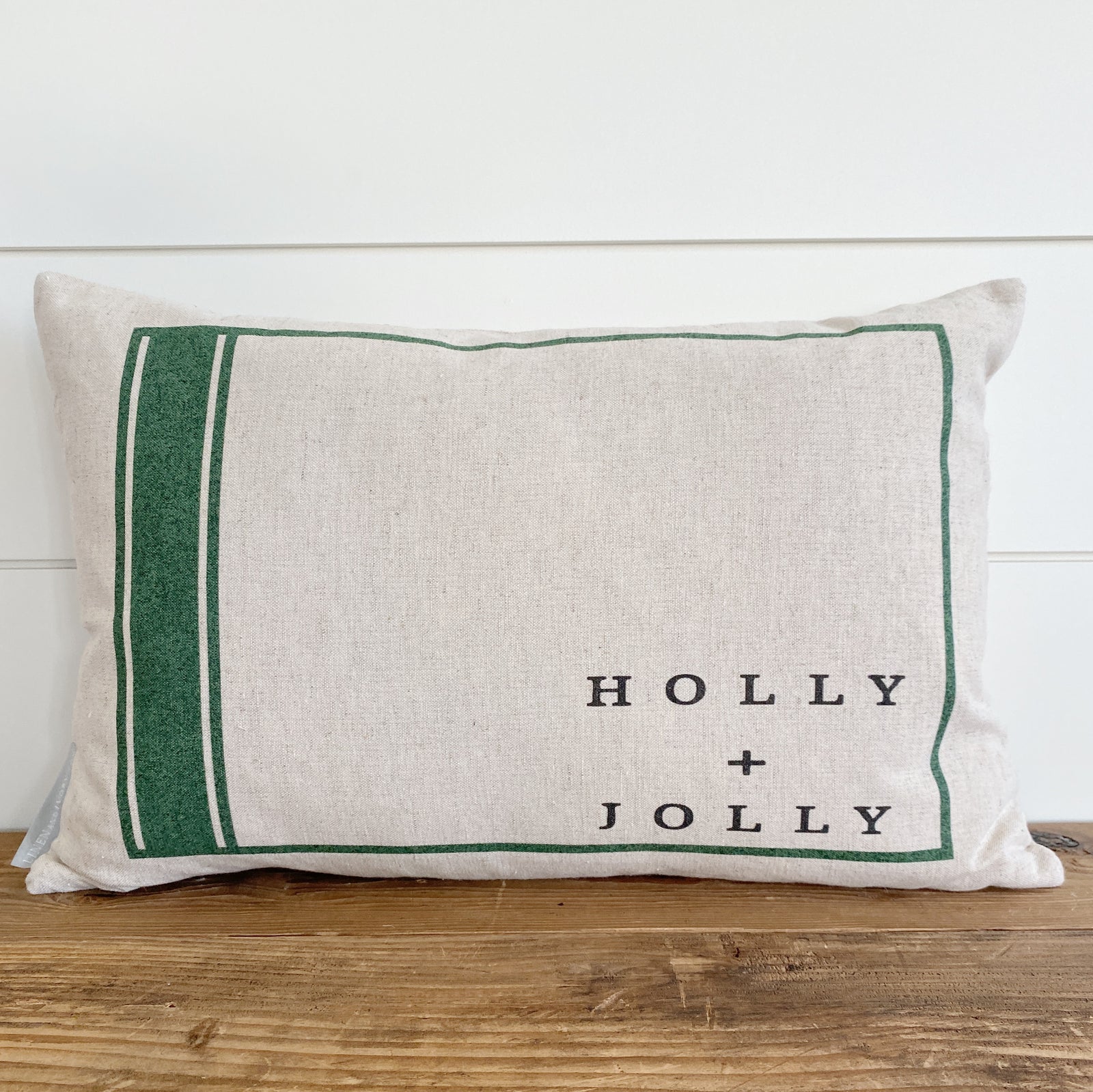 Holly + Jolly Grain Stripe Pillow Cover (Green) - Linen and Ivory
