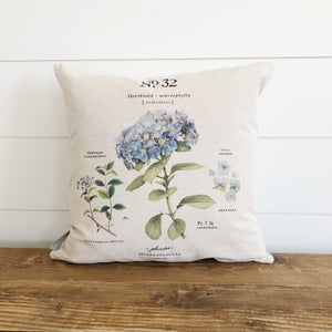 Blue Hydrangea Botanical Pillow Cover - Linen and Ivory