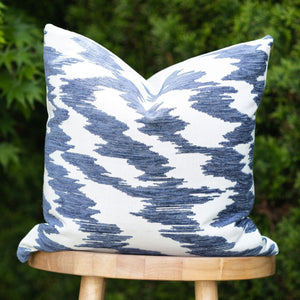 DELTA || Indigo & Ivory Velvet Indoor/Outdoor Pillow Cover