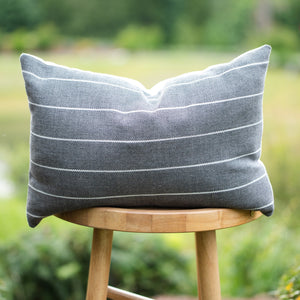 SHADOW || Charcoal & Ivory Striped Indoor/Outdoor Pillow Cover