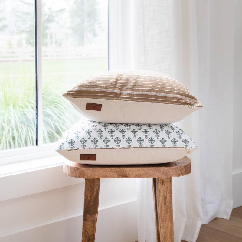 JAMESON Mustard & White Striped Pillow Cover Linen and Ivory