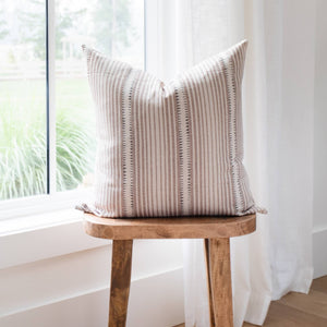 CADENCE || Rustic Tan & Charcoal Striped Pillow Cover