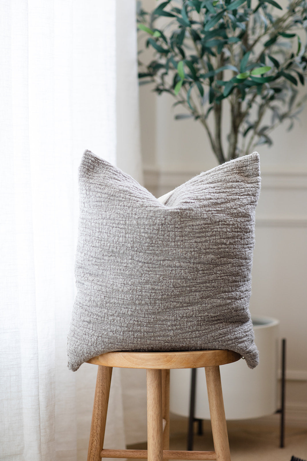 MOCHA Warm Taupe Boucle Textured Pillow Cover Linen and Ivory