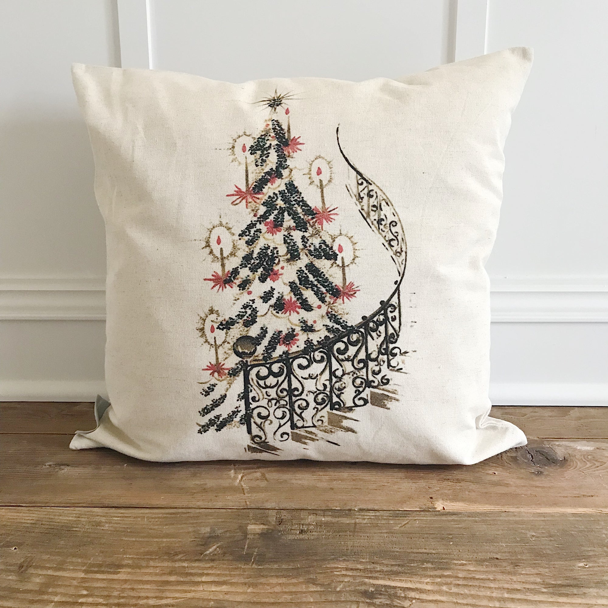 Mid Mod Christmas Tree Pillow Cover - Linen and Ivory