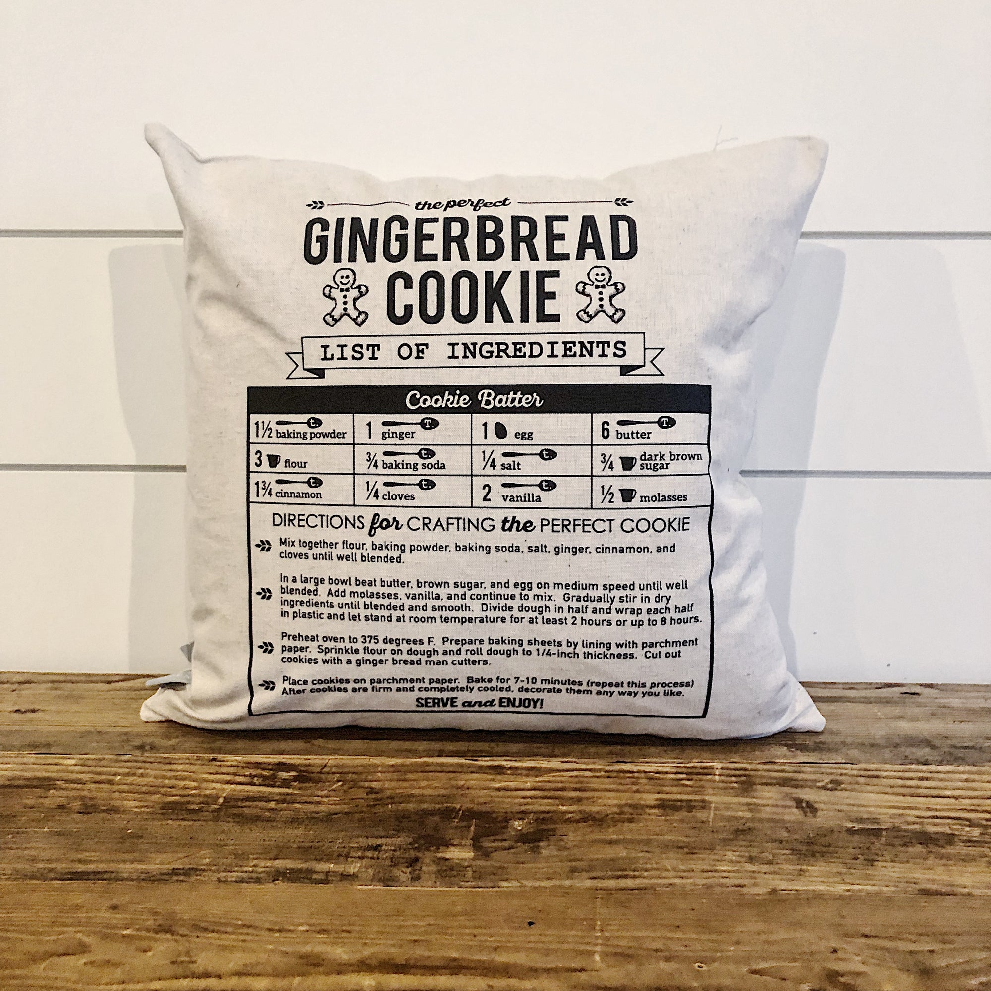 Gingerbread Cookie Recipe Pillow Cover - Linen and Ivory