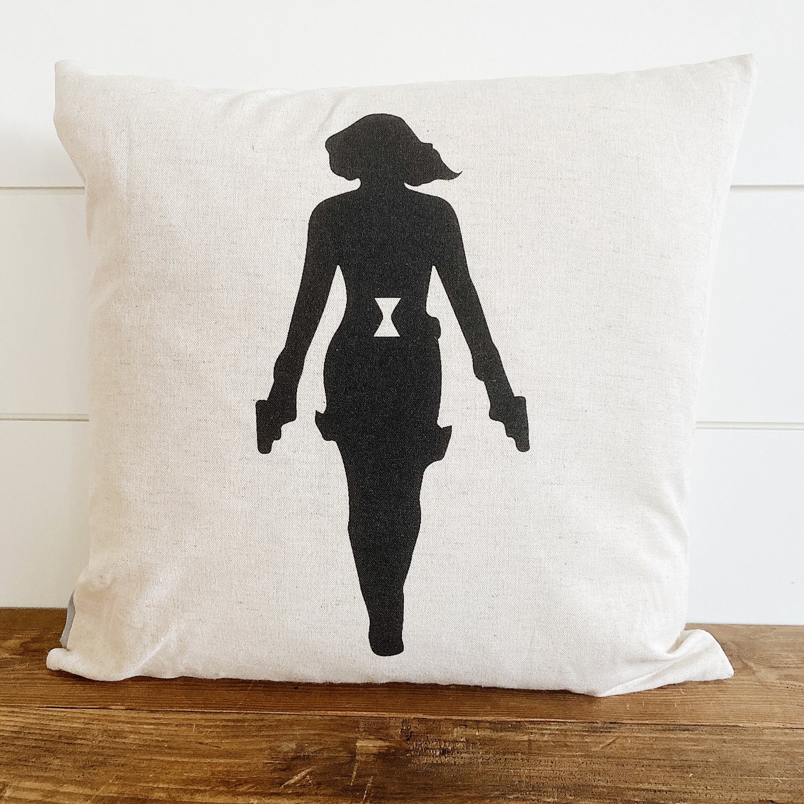 Black Widow Superhero Pillow Cover (Design 4) - Linen and Ivory