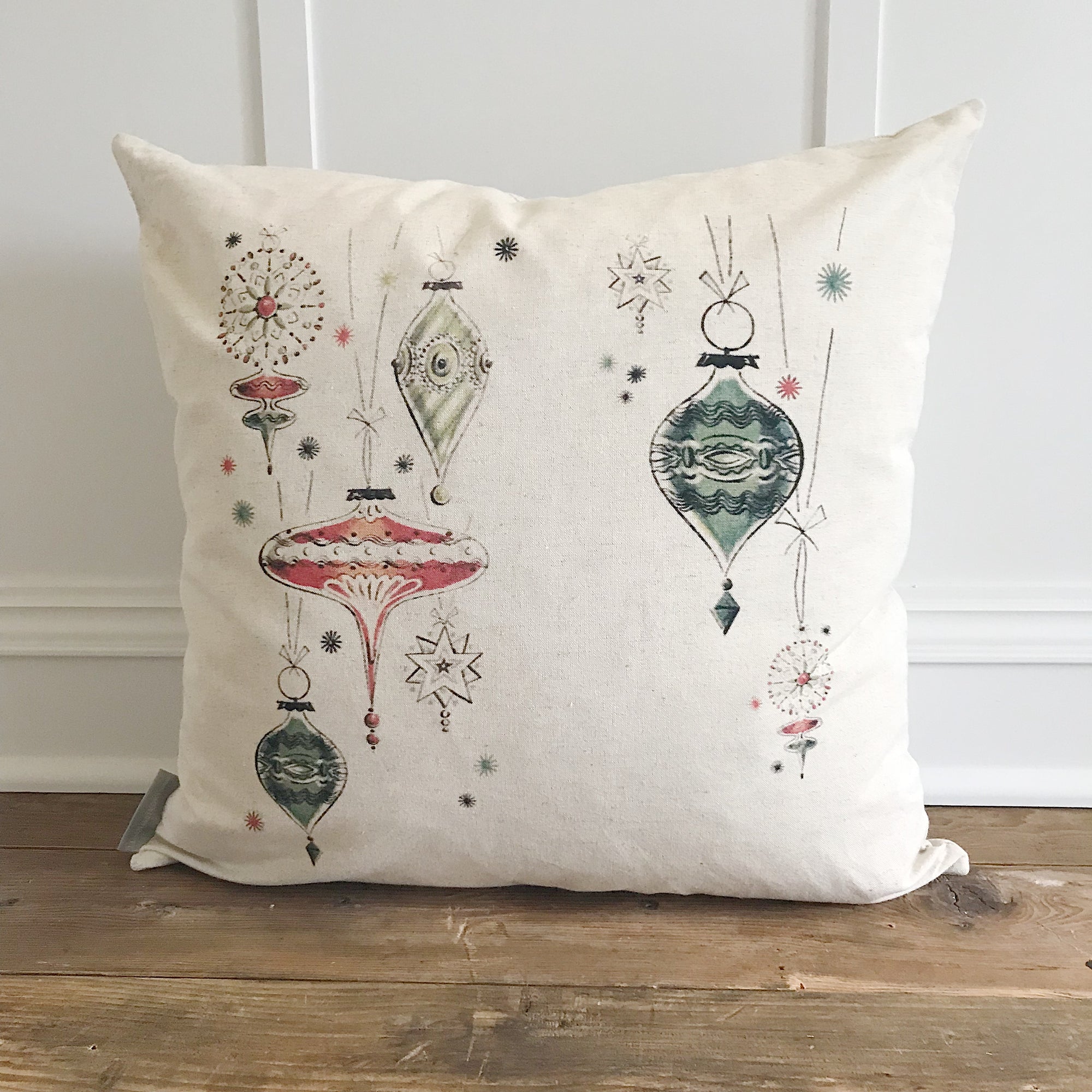 Mid Mod Ornament Pillow Cover (Design 1) - Linen and Ivory