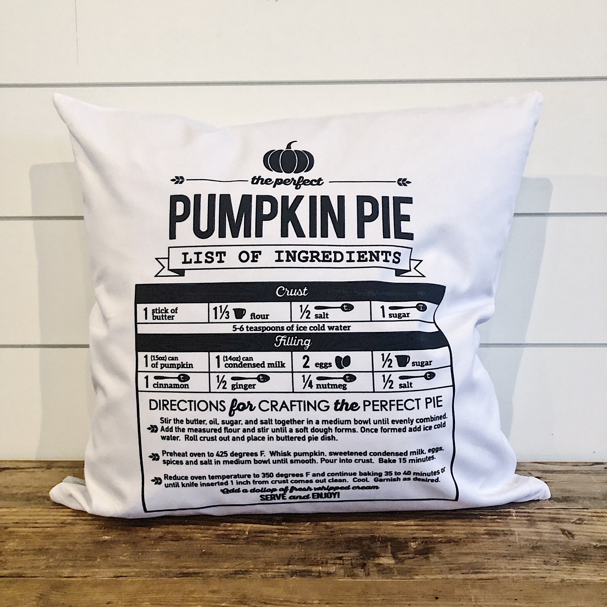 Pumpkin Pie Recipe Pillow Cover - Linen and Ivory