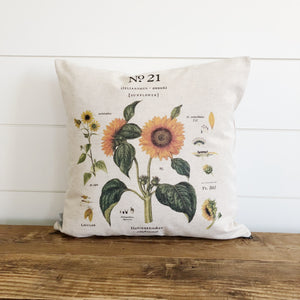 Sunflower Botanical Pillow Cover - Linen and Ivory