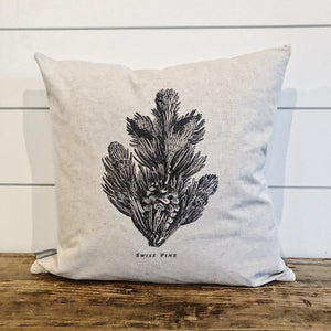 Swiss Pine Sketch Pillow Cover - Linen and Ivory