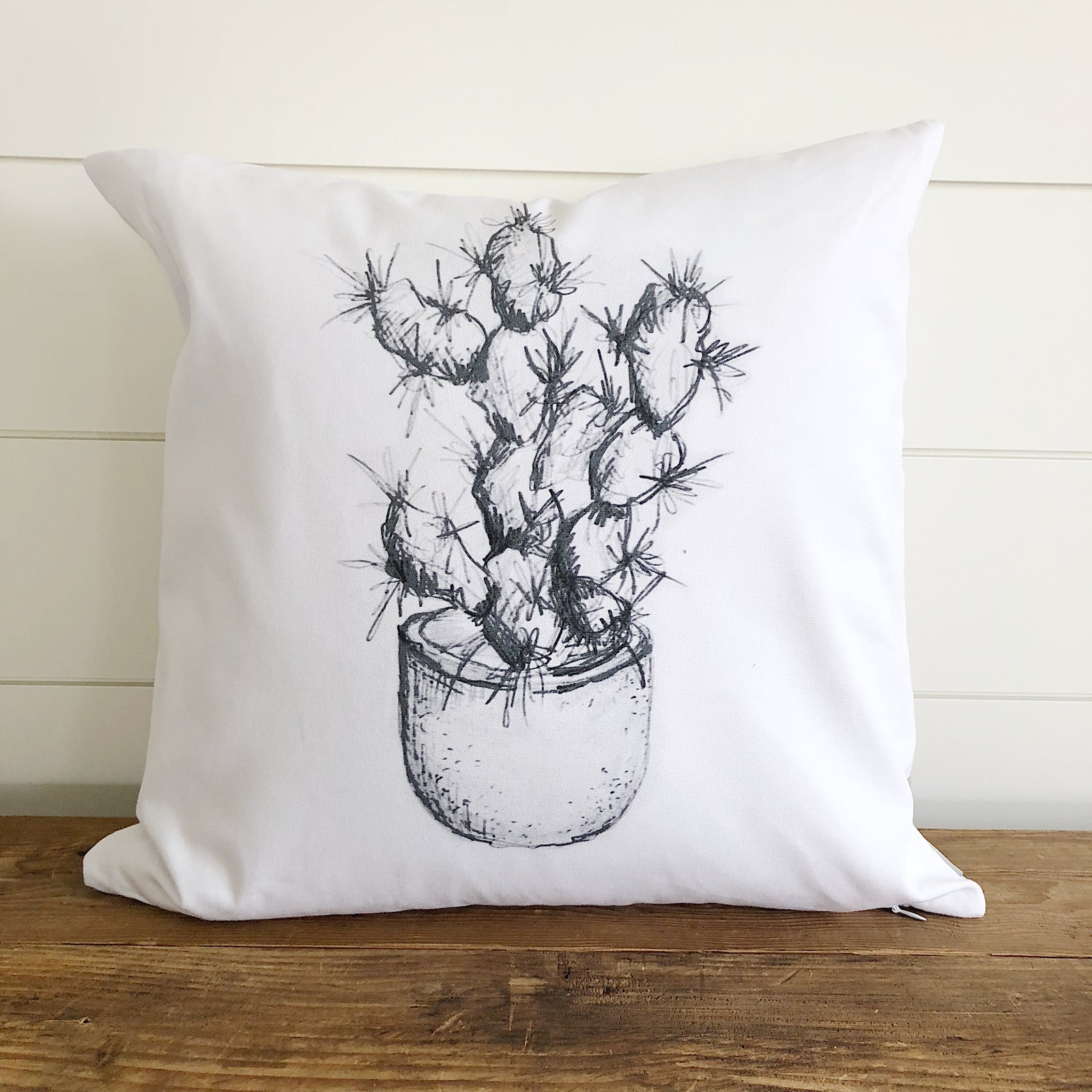 Prickly Cactus Sketch Pillow Cover - Linen and Ivory