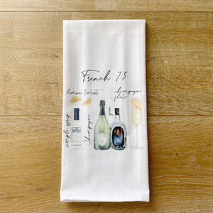 French 75 Watercolor Tea Towel - Linen and Ivory