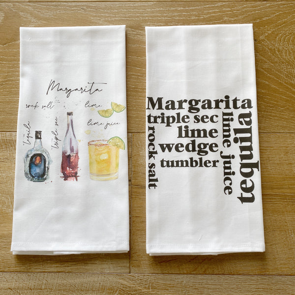 Watercolor White Wine Tea Towel - Linen and Ivory
