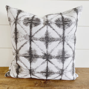 ISABELLA || Gray & White/Ivory Ikat Indoor/Outdoor Pillow Cover