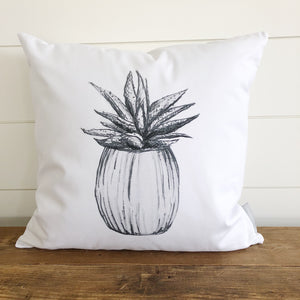 Succulent Cactus Sketch Pillow Cover - Linen and Ivory
