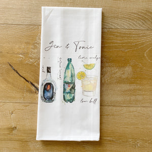 Gin & Tonic Watercolor Tea Towel - Linen and Ivory