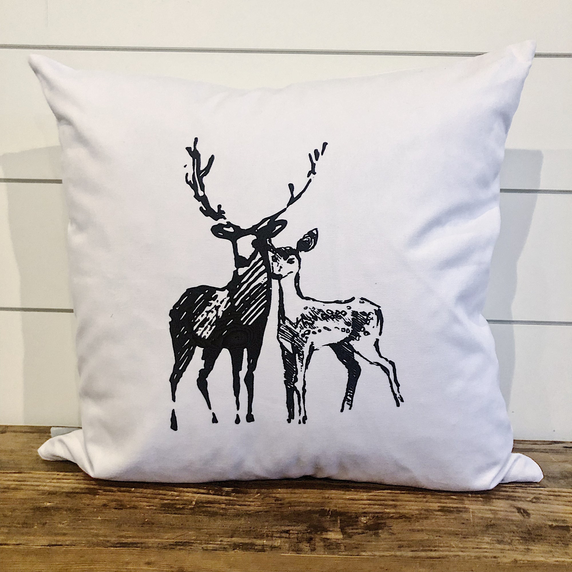 Doe & Stag Pillow Cover (Black) - Linen and Ivory