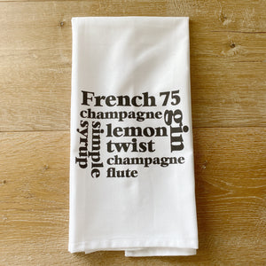 French 75 Cocktail Tea Towel - Linen and Ivory