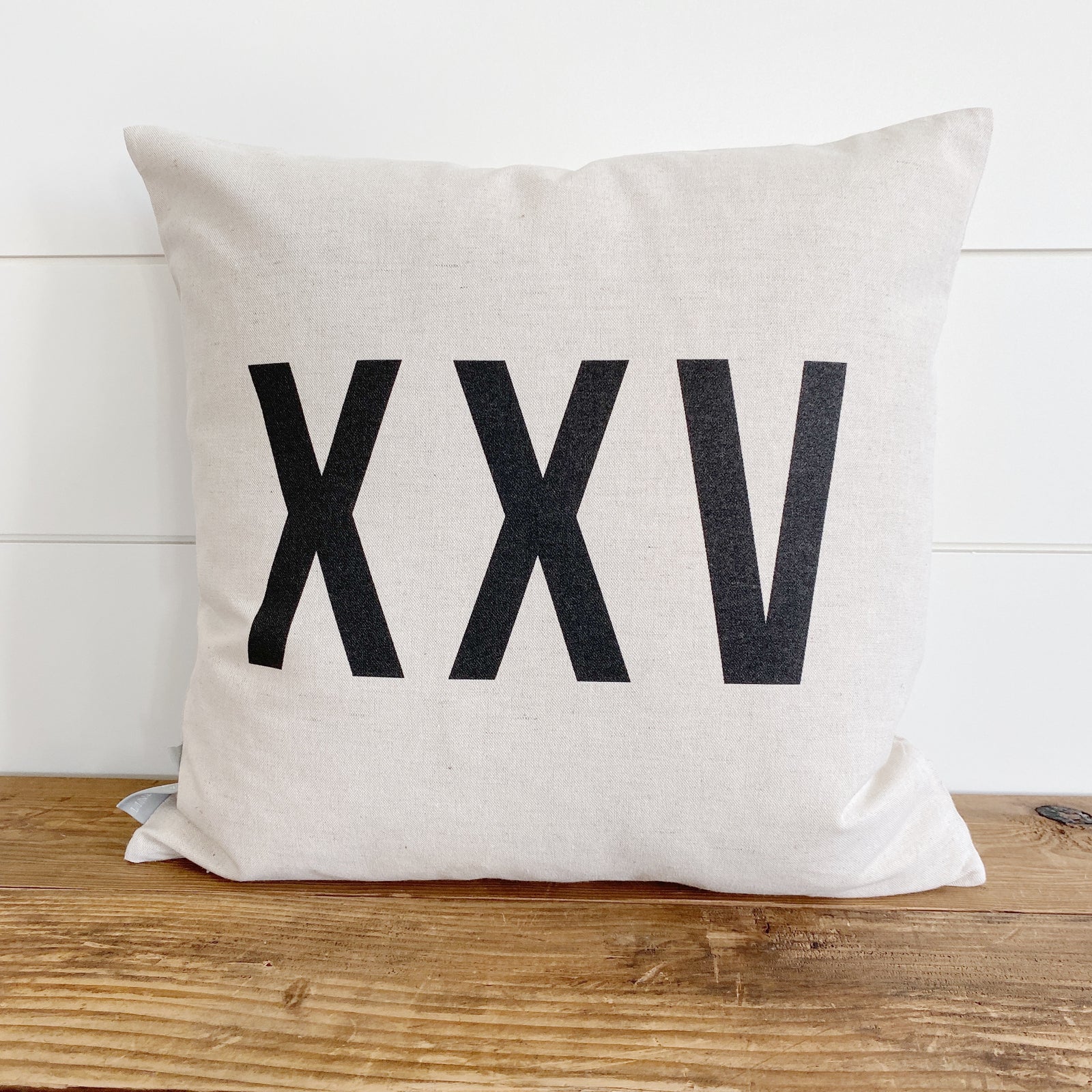 Roman Numeral XXV (25) Pillow Cover - Linen and Ivory