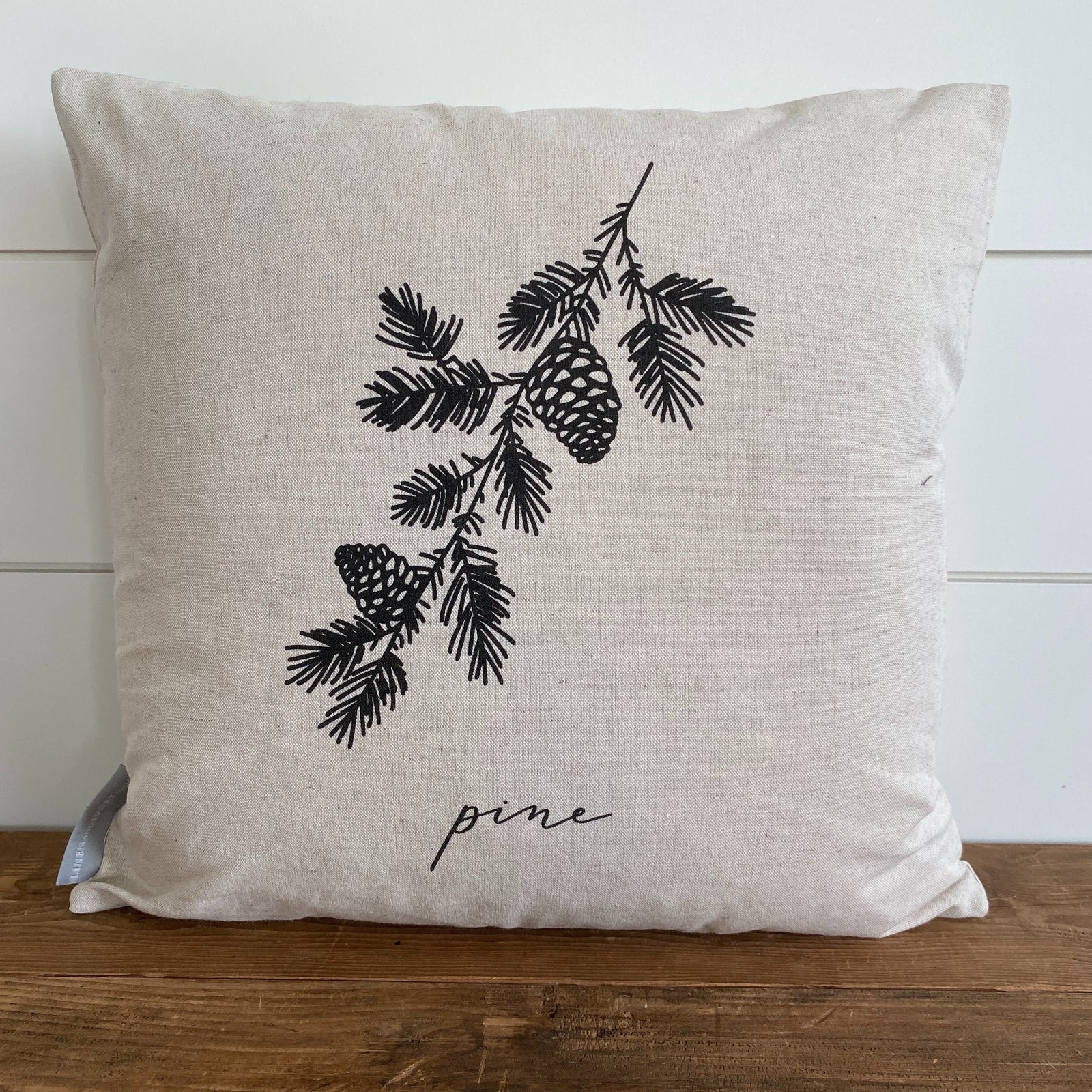 Pine Calligraphy Pillow Cover - Linen and Ivory