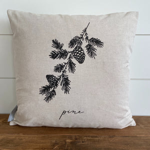 Pine Calligraphy Pillow Cover - Linen and Ivory