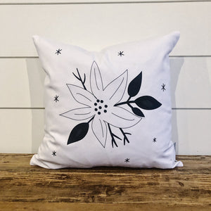 Modern Poinsettia Pillow Cover (Green & Black) - Linen and Ivory