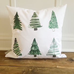 Watercolor Christmas Trees Pillow Cover - Linen and Ivory