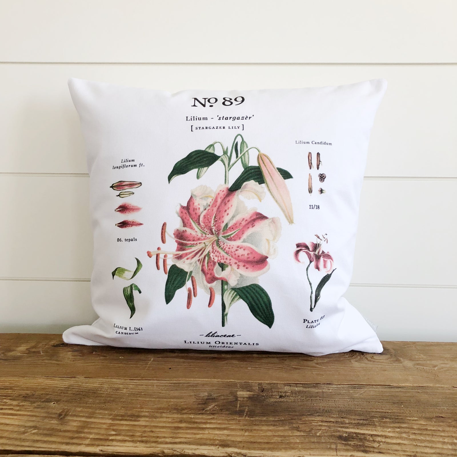 Stargazer Lily Botanical Pillow Cover - Linen and Ivory