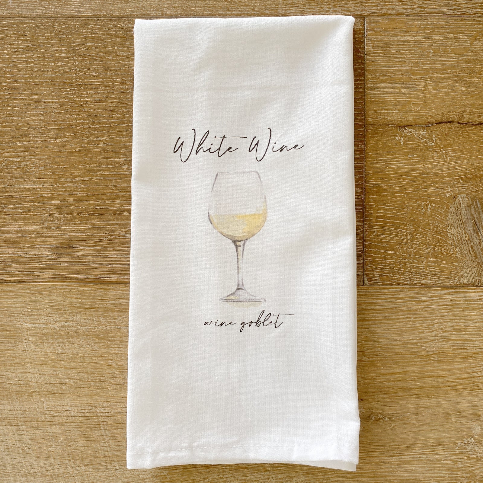 Watercolor White Wine Tea Towel - Linen and Ivory