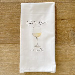 Watercolor White Wine Tea Towel - Linen and Ivory