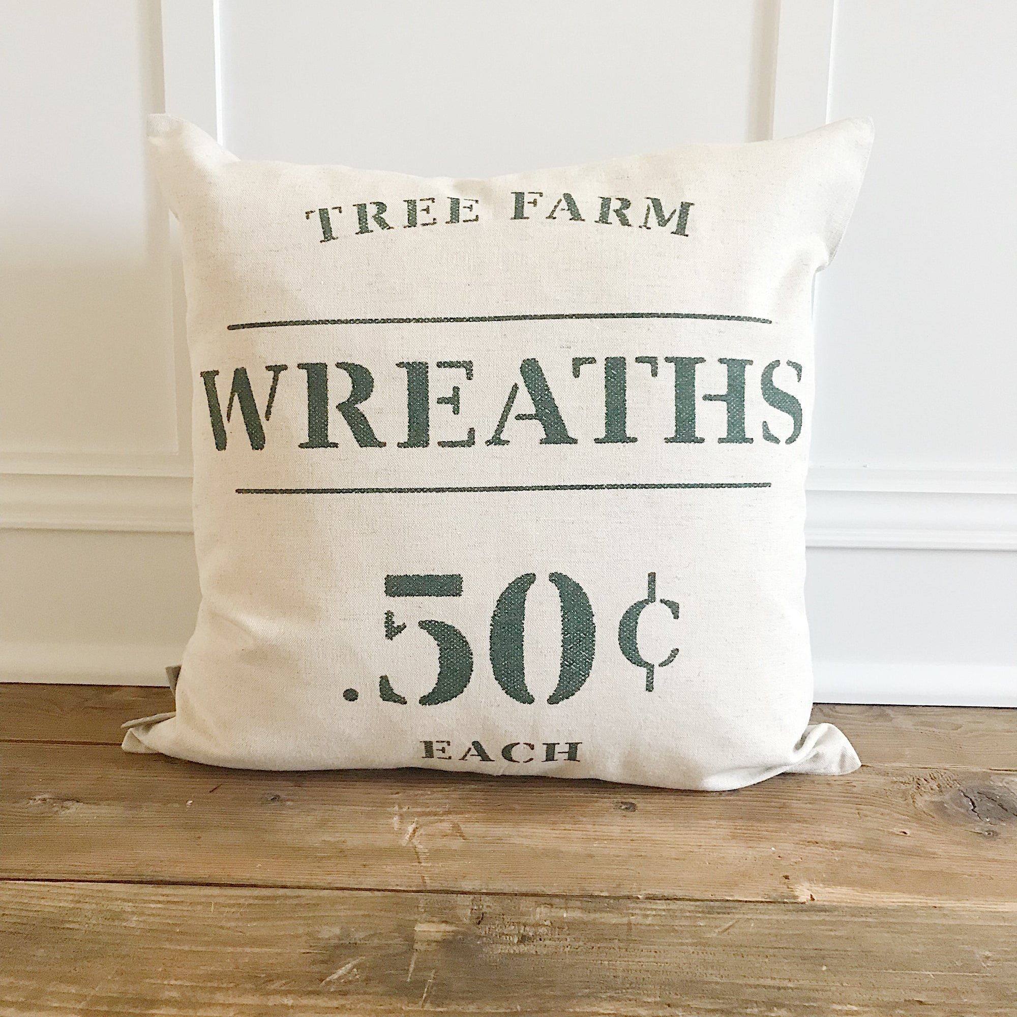 Painted Wreath Sign Pillow Cover (Green) - Linen and Ivory