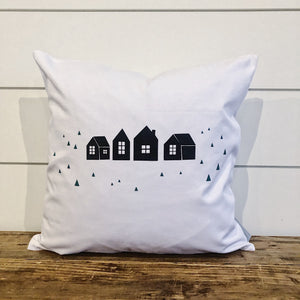 Vintage Houses Pillow Cover (Green & Black) - Linen and Ivory