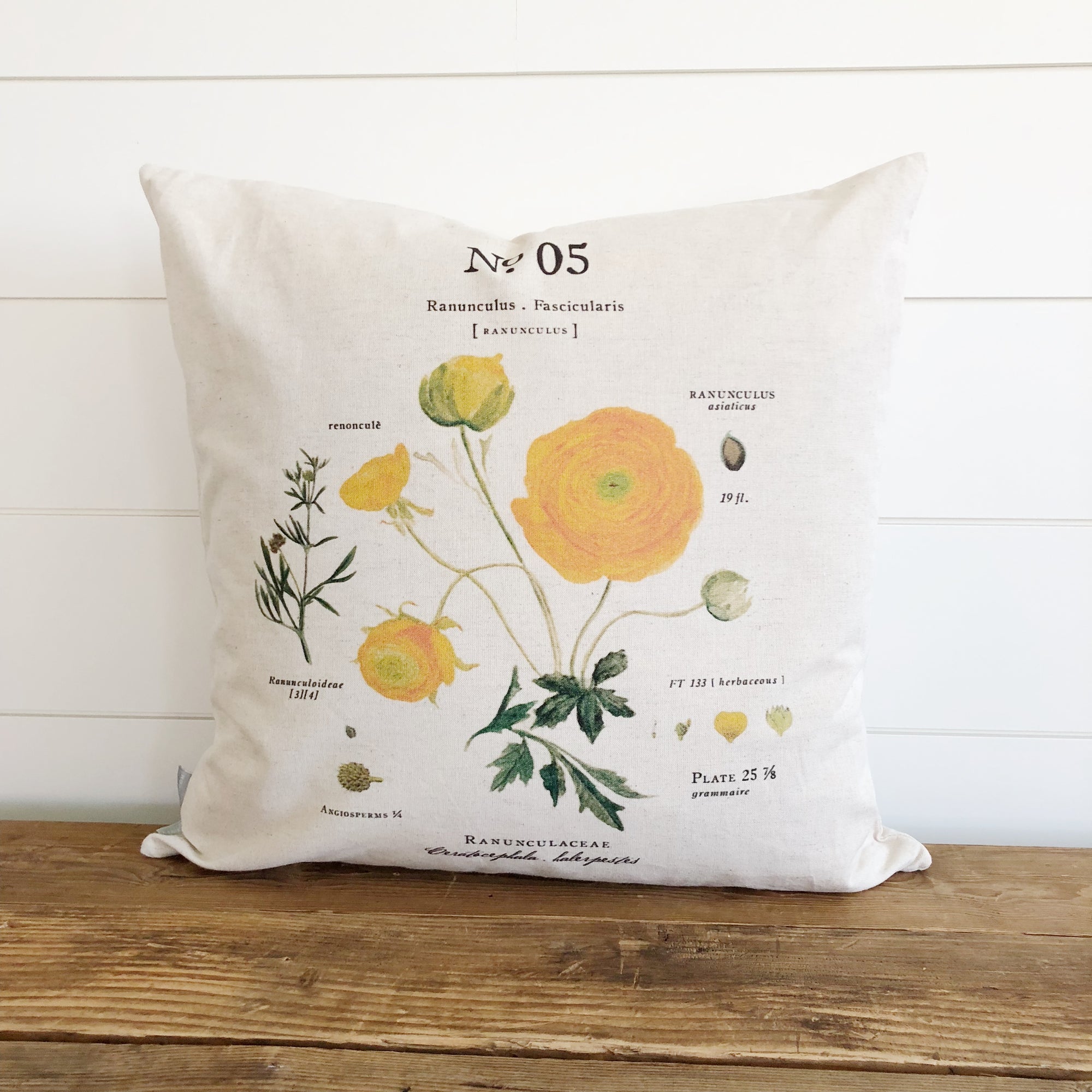 Ranunculus Botanical Pillow Cover - Linen and Ivory