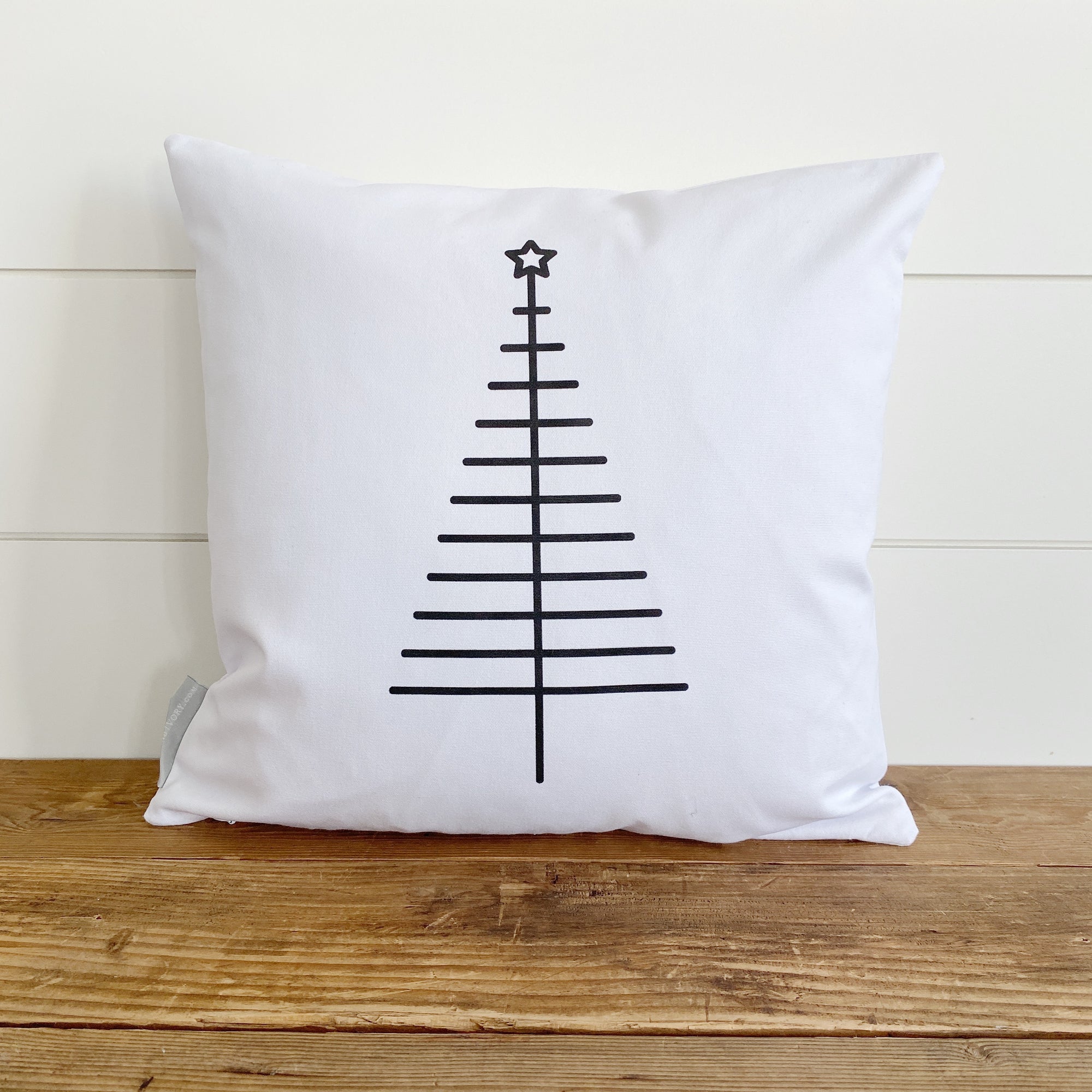 Modern Striped Christmas Tree Pillow Cover - Linen and Ivory