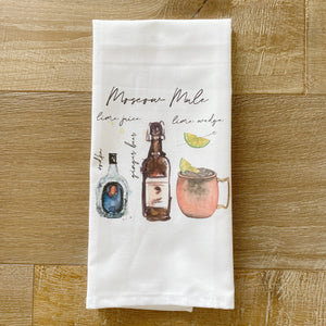 Moscow Mule Watercolor Tea Towel - Linen and Ivory