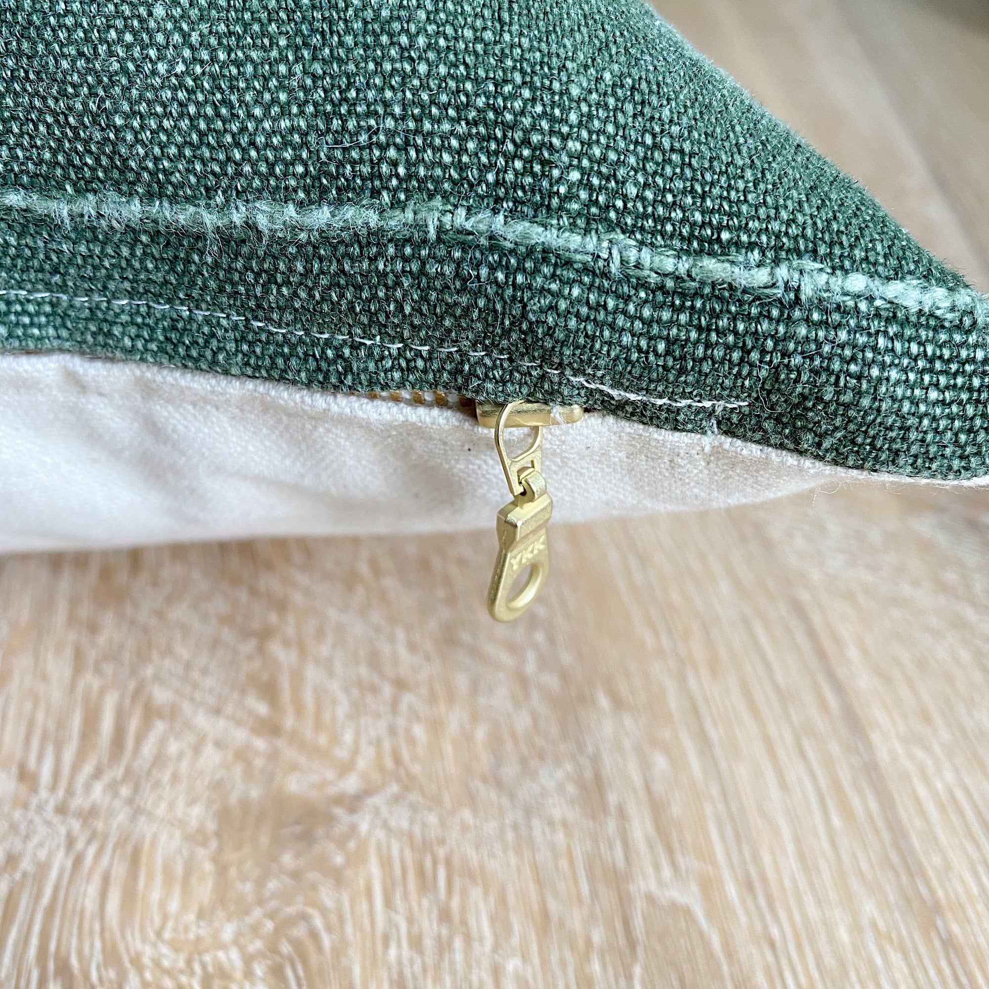 TRUETT Dark Green Linen Pillow Cover Linen and Ivory